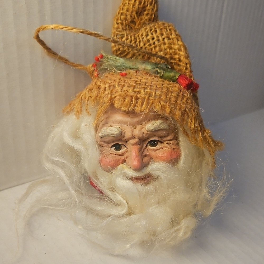 Santa Claus Ornament with Burlap Hat